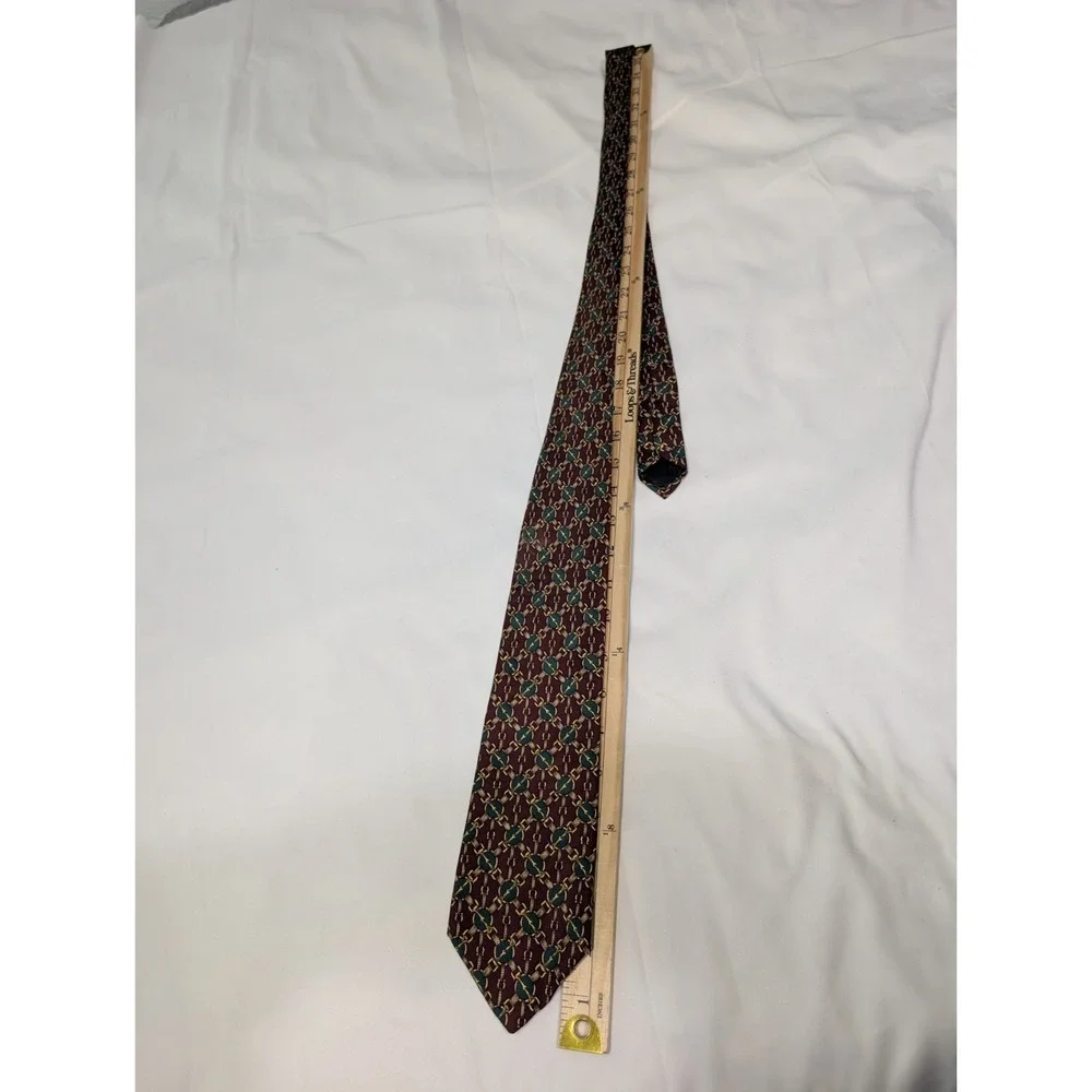Vintage Brooks Brothers Makers Silk Tie Equestrian Horse Bit Burgundy USA Made